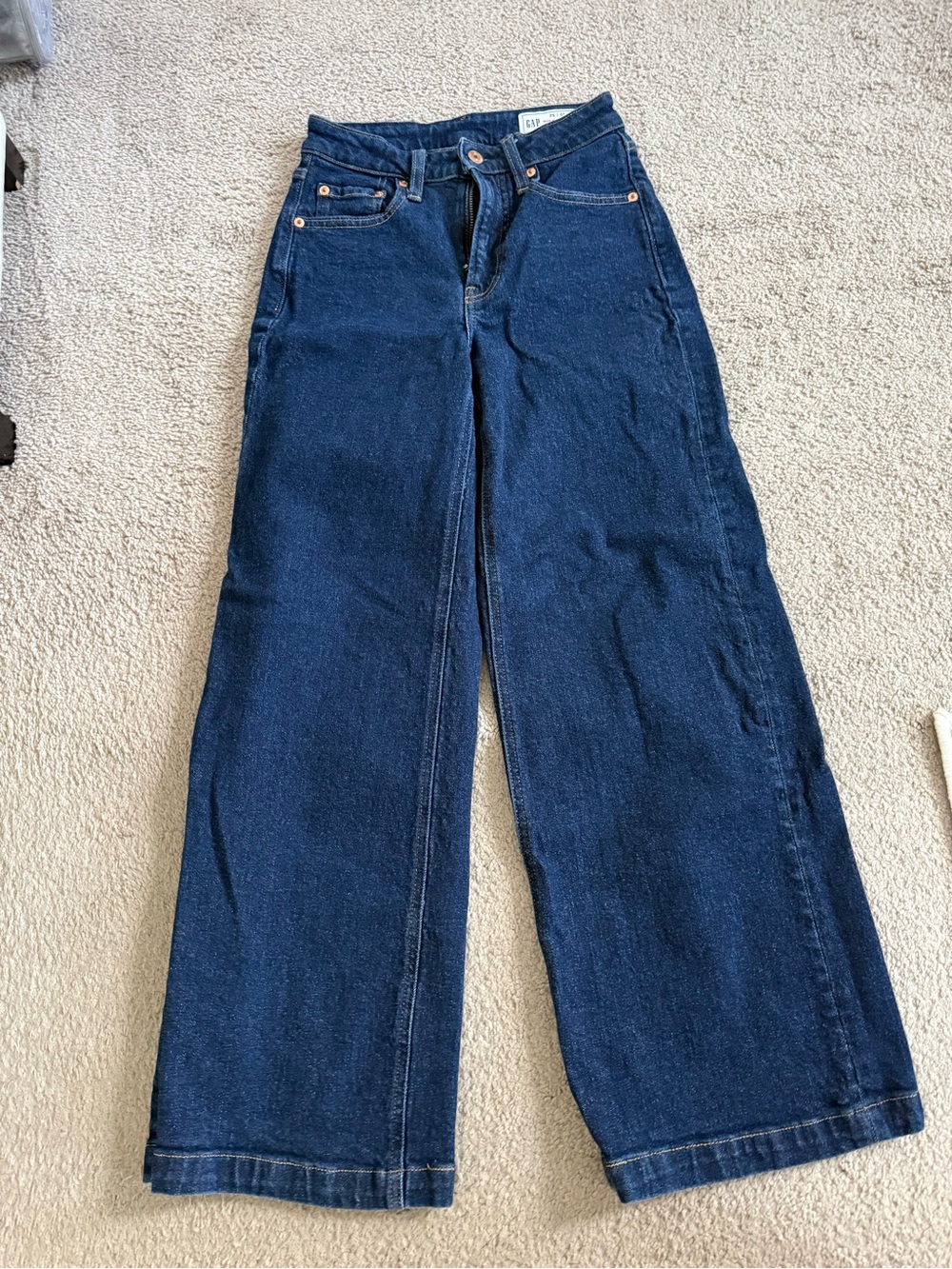 GAP Wide-Leg High Rise Jeans in Dark Blue Denim